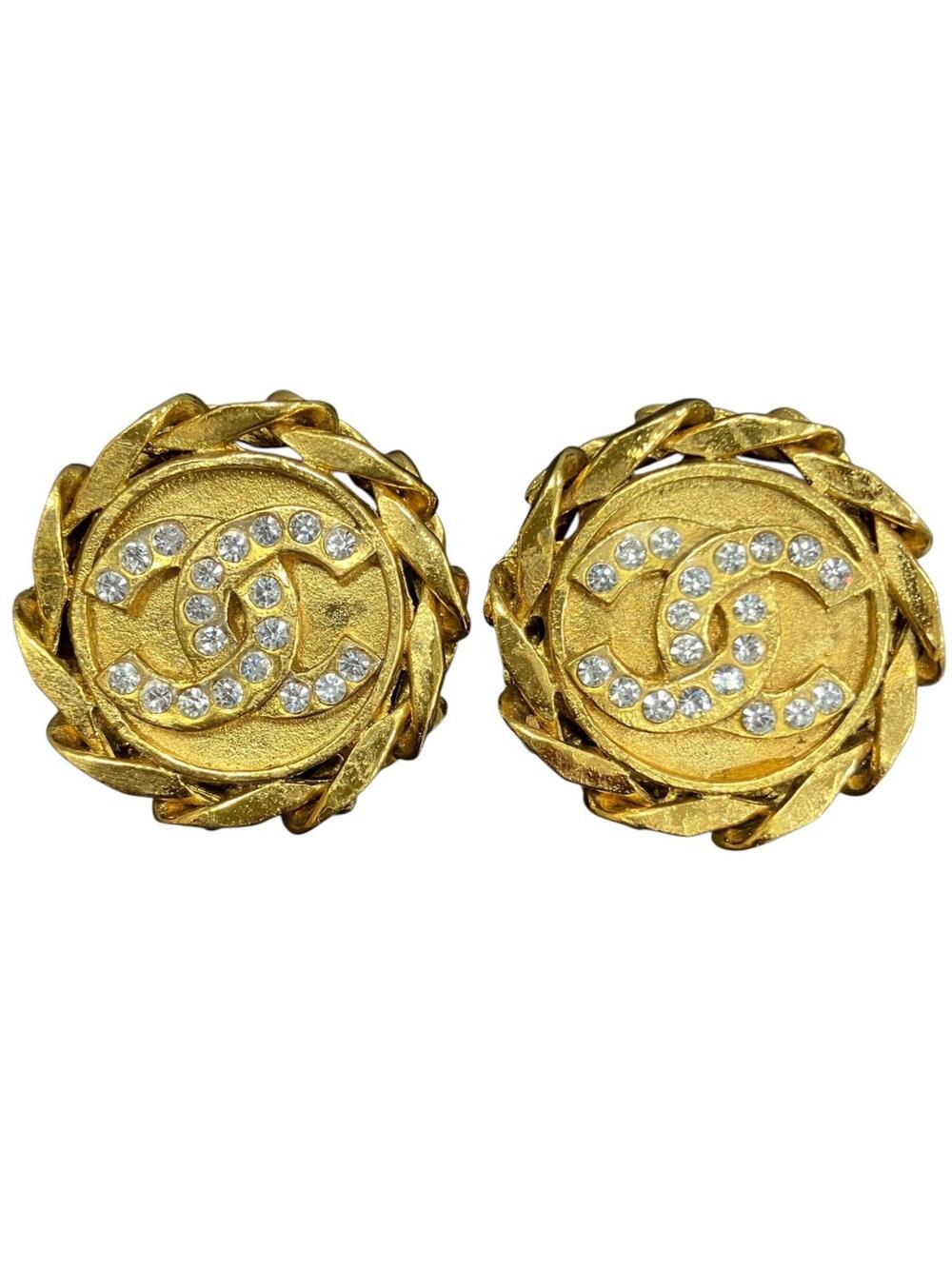 Chanel Rhinestone Clip-On Earrings Gold #371308C71B